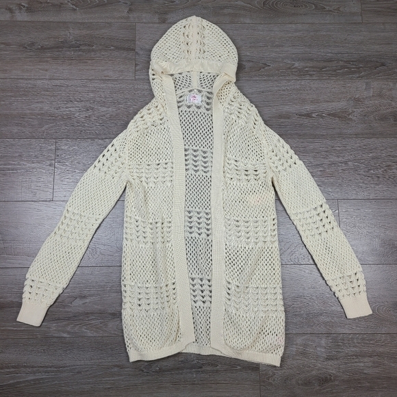 JUSTICE Girls Cream Hooded Open Knit Cardigan Sweater Size 12 - Picture 2 of 15